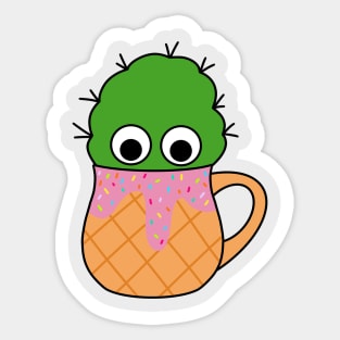 Cute Cactus Design #231: Cute Cactus In Ice Cream Cone Mug Sticker